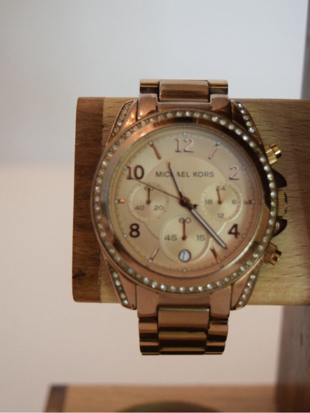 Michael Kors Rose Gold-Tone Crystal Bezel Chronograph Watch